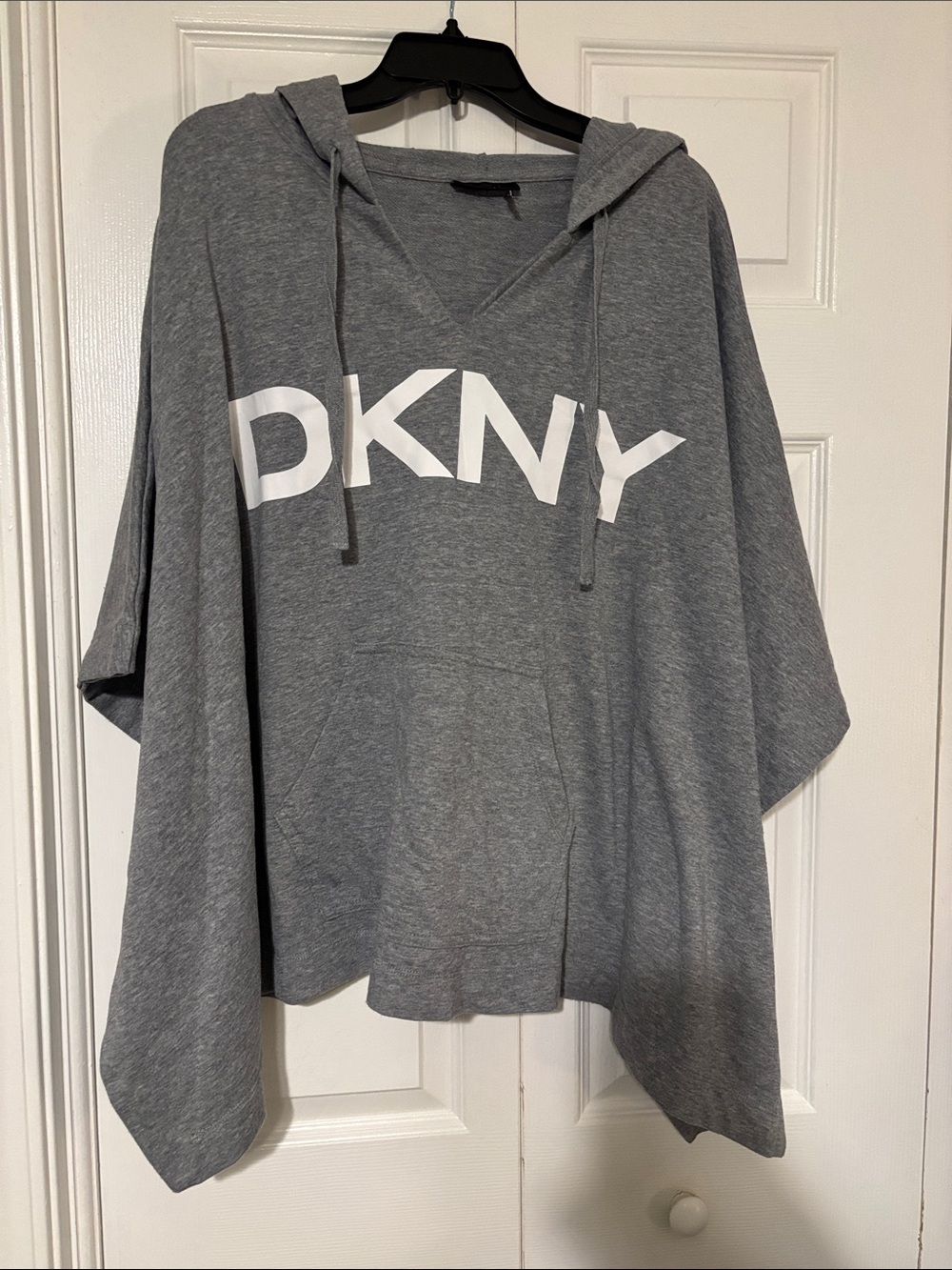 DKNY Gray Logo Hooded Poncho Sweater